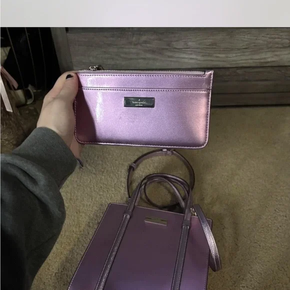 Kate Spade Metallic Lavender Shoulder Bag with matching card wallet - Picture 2 of 7